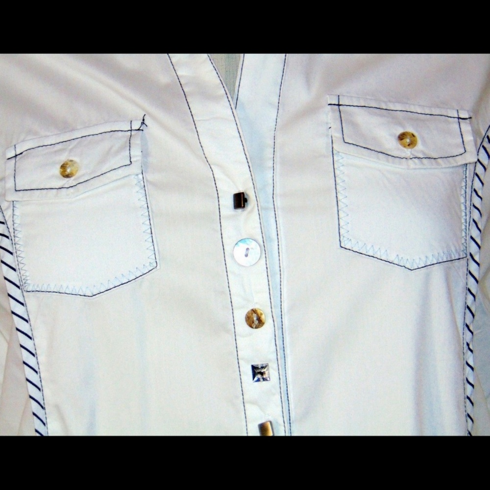 PULI white 3/4 sleeve cotton blend blouse M✨ - Picture 4 of 7